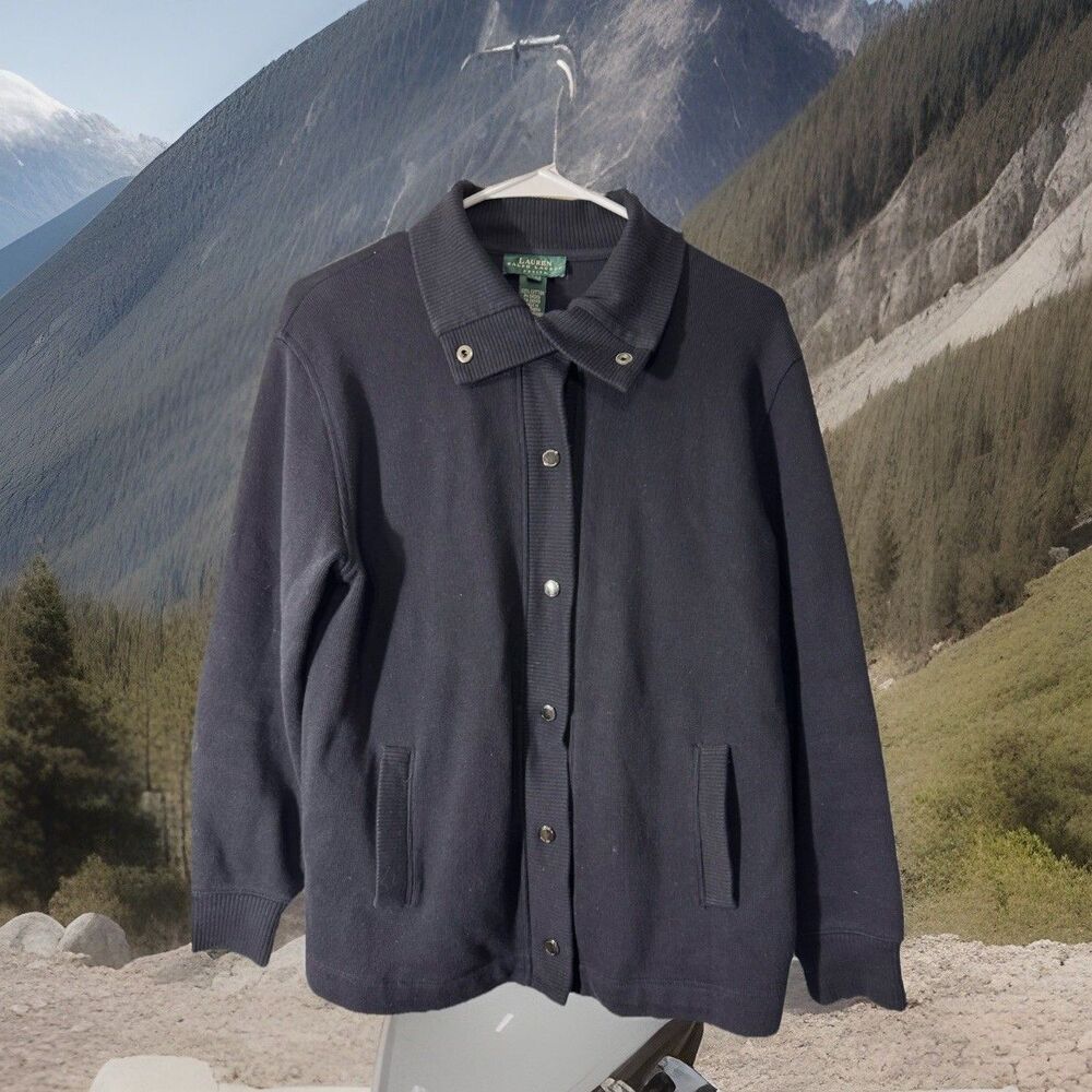Y2K Lauren Ralph Lauren‎ Cardigan Snap Front SweatJacket w/Pockets Collar PM